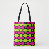 Checkerboard Hearts - Lime Green, Hot Pink & Black Tote Bag (Voorkant)
