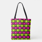 Checkerboard Hearts - Lime Green, Hot Pink & Black Tote Bag (Achterkant)