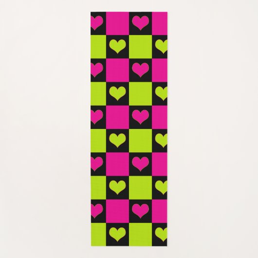Checkerboard Hearts - Lime Green, Hot Pink & Black Yogamat (Voorkant)