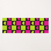 Checkerboard Hearts - Lime Green, Hot Pink & Black Yogamat (Voorkant (horizontaal))