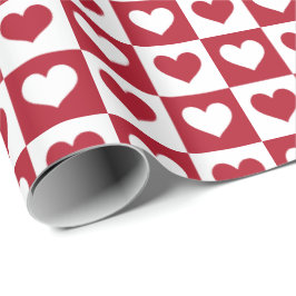 Checkerboard Hearts Pattern Valentijnsdag Cadeaupapier