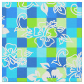 Checkerboard Hibiscus Hawaiian Floral Stof (Close Up)