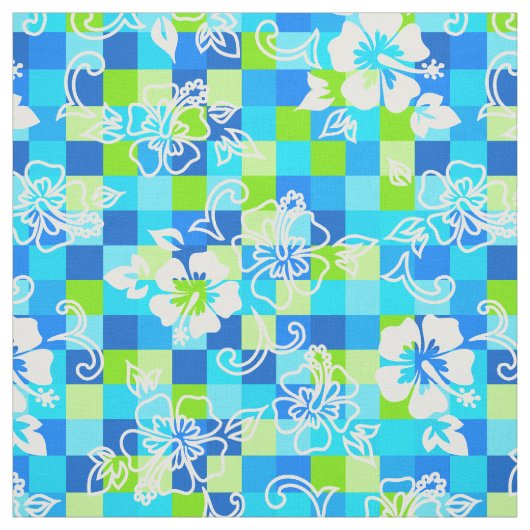 Checkerboard Hibiscus Hawaiian Floral Stof (Swatch)