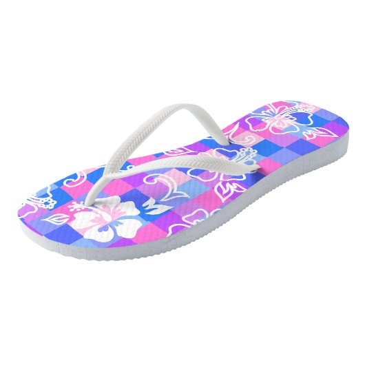 Checkerboard Hibiscus Hawaiian Floral Teenslippers (Schuin)