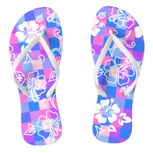 Checkerboard Hibiscus Hawaiian Floral Teenslippers