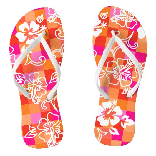 Checkerboard Hibiscus Hawaiian Floral Teenslippers (Voetbed)
