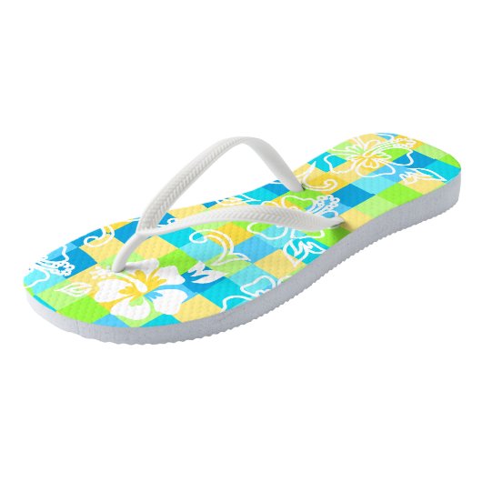 Checkerboard Hibiscus Hawaiian Floral Teenslippers (Schuin)