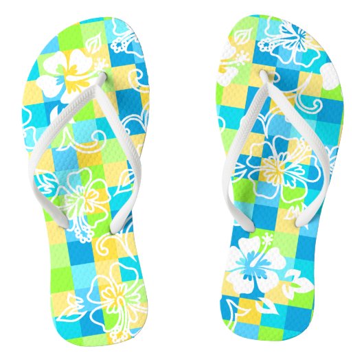 Checkerboard Hibiscus Hawaiian Floral Teenslippers (Voetbed)