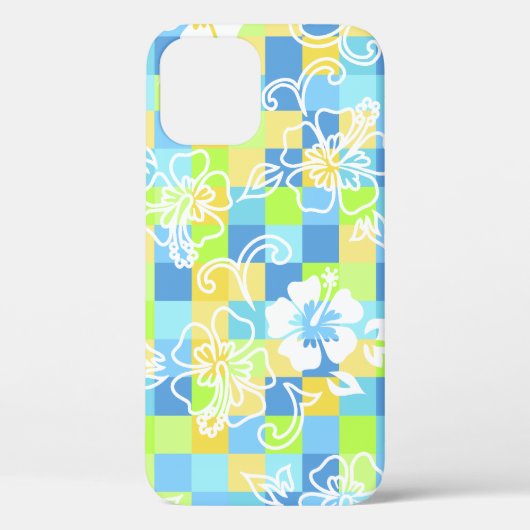 Checkerboard Hibiscus Hawaiian Floral Turq Case-Mate iPhone Case (Achterkant)