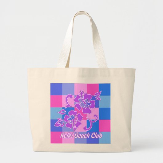Checkerboard Hibiscus strandtassen Grote Tote Bag (Voorkant)