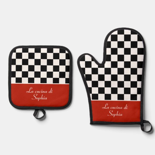 Checkerboard: Italiaanse keuken-Tsjetsjeen met naa Ovenwant & Pannenlap Set (Voorkant)