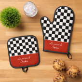 Checkerboard: Italiaanse keuken-Tsjetsjeen met naa Ovenwant & Pannenlap Set (Top down)