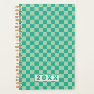 Checkerboard Jungle Green Retro Pattern 2026  Planner