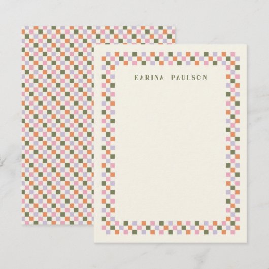 Checkerboard Lijst briefpapier Kaart - Groen Notitiekaartje (Voorkant / Achterkant)