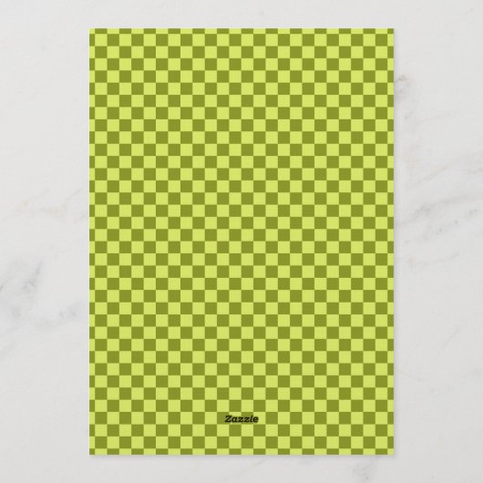 Checkerboard Lime Olive Retro Couples Baby Shower Kaart (Achterkant)