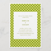 Checkerboard Lime Olive Retro Couples Baby Shower Kaart (Voorkant)