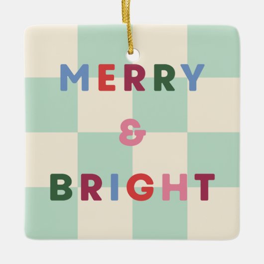 Checkerboard Merry & Bright Christmas Ornament (Voorkant)