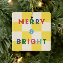 Checkerboard Merry & Bright Christmas Ornament