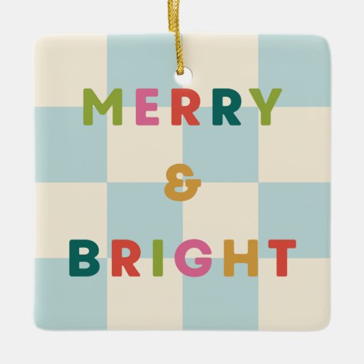 Checkerboard Merry & Bright Christmas Ornament (Voorkant)