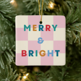 Checkerboard Merry & Bright Christmas Ornament