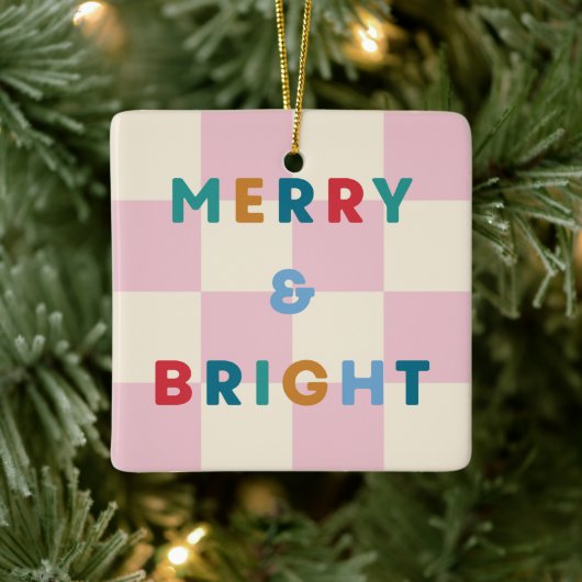 Checkerboard Merry & Bright Christmas Ornament (Boom)