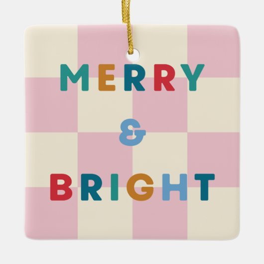 Checkerboard Merry & Bright Christmas Ornament (Voorkant)