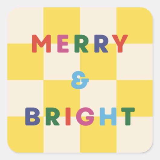 Checkerboard Merry & Bright Christmas Sticker (Voorkant)