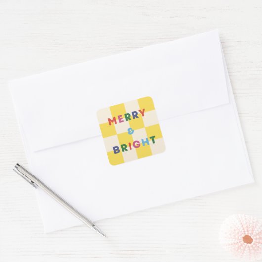 Checkerboard Merry & Bright Christmas Sticker (Envelop)