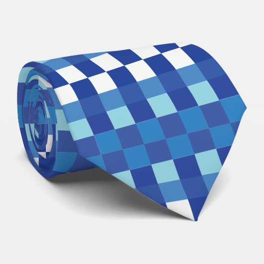 Checkerboard Modern Blue Checkered Pattern Stropdas (Opgerold)