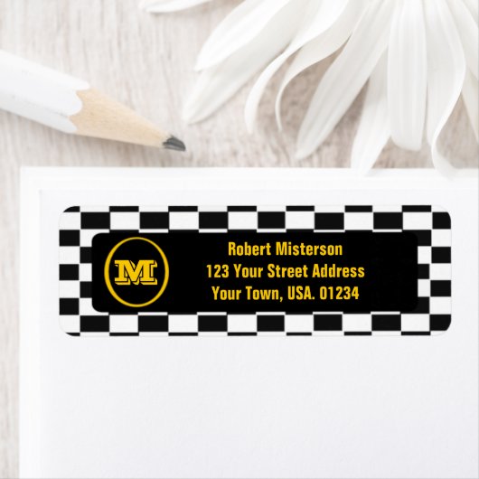 Checkerboard monogram retouradreslabels etiket (Insitu)
