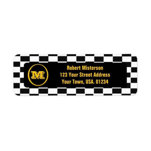 Checkerboard monogram retouradreslabels etiket (Voorkant)