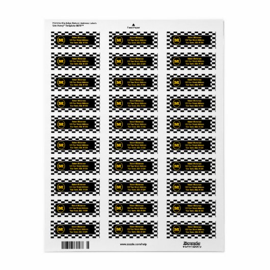Checkerboard monogram retouradreslabels etiket (Full Sheet)