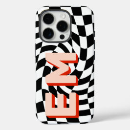 Checkerboard Monogram Retro Initialen iPhone 16 Pro Hoesje