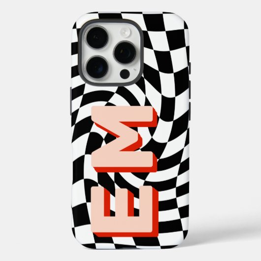 Checkerboard Monogram Retro Initialen Case-Mate iPhone Case (Achterkant)
