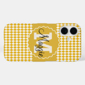 Checkerboard Mustard en Cream met Name Monogram Case-Mate iPhone Case (Achterkant (horizontaal))