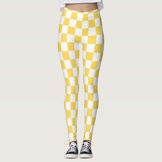 Checkerboard Mustard Yellow en White Leggings (Voorkant)
