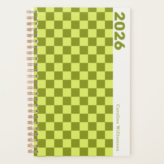 Checkerboard Olijfgroene Limoen Gepersonaliseerd 2 Planner (Voorkant)