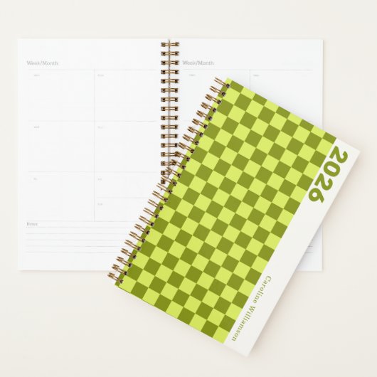 Checkerboard Olijfgroene Limoen Gepersonaliseerd 2 Planner (Display)