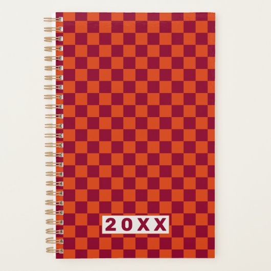 Checkerboard Orange Burgundy Retro Pattern 2026 Planner (Voorkant)