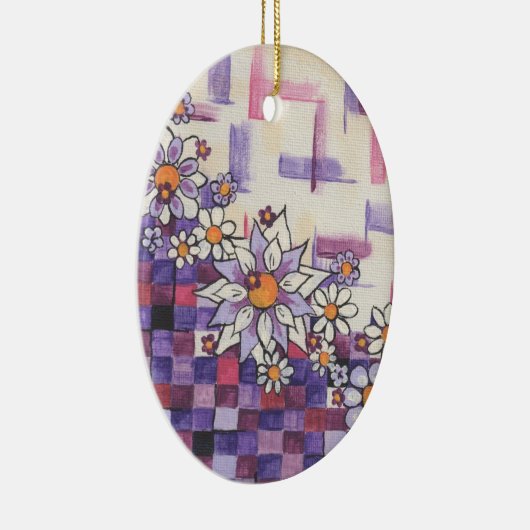 Checkerboard Paars Daisy Spray Keramisch Ornament (Rechts)