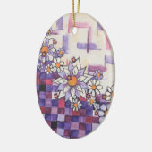 Checkerboard Paars Daisy Spray Keramisch Ornament (Links)