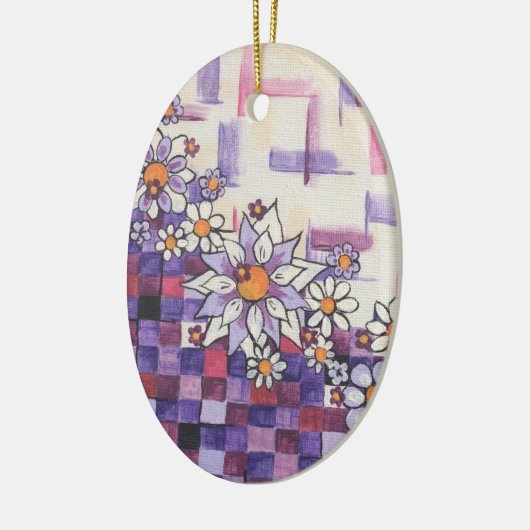 Checkerboard Paars Daisy Spray Keramisch Ornament (Links)