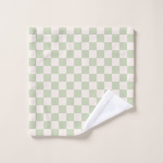 Checkerboard Pastel Groen Geruite Sage Check Bad Handdoek (Wasdoekje)
