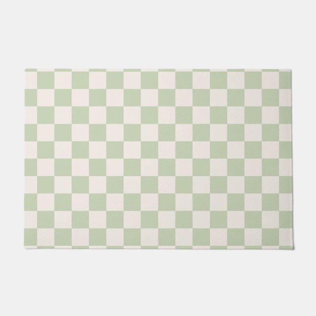 Checkerboard Pastel Groen Geruite Sage Check Deurmat (Voorkant)