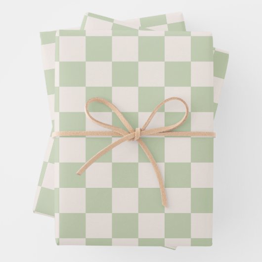 Checkerboard Pastel Groen Geruite Sage Check Inpakpapier Vel (In situ)
