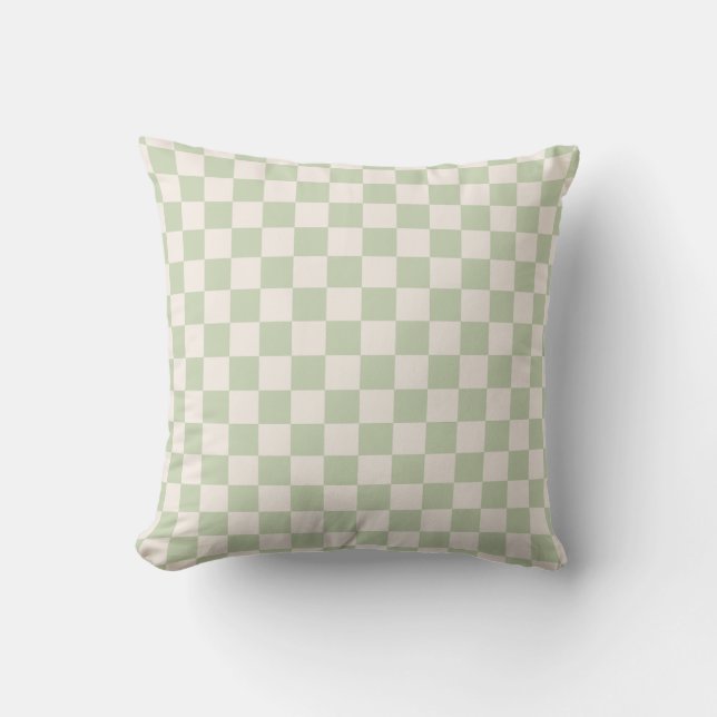 Checkerboard Pastel Groen Geruite Sage Check Kussen (Voorkant)