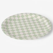 Checkerboard Pastel Groen Geruite Sage Check Papieren Bordje (Gekanteld)