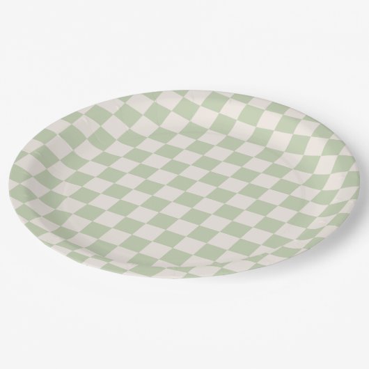 Checkerboard Pastel Groen Geruite Sage Check Papieren Bordje (Gekanteld)