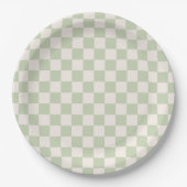 Checkerboard Pastel Groen Geruite Sage Check Papieren Bordje (Voorkant)