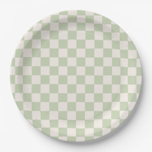 Checkerboard Pastel Groen Geruite Sage Check Papieren Bordje